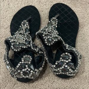 Elegant Black and Silver Embellished Sandals